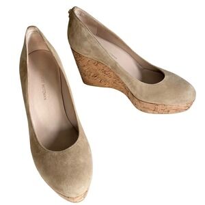 Stuart Weitzman Platform Wedge Size 8 York Suede Tan Suede Cork Spain Bratz